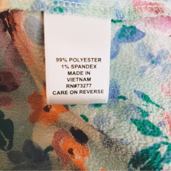 EUC Elle XXL Multicolored Floral Blouse With V-Neck & Ruffle Cap Sleeves - Picture 5 of 5